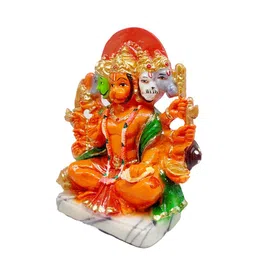 GLOOKS Orange & Green Textured Bajrangbali Polyresin Idol Showpiece image 4