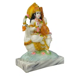 Gallery99 White & Gold Toned Printed Saraswati Idol Marble Showpiece image 5