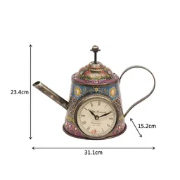 HANDICRAFTS PARADISE Brown & Blue Metal Medium Table Clock Kettle Showpiece image 5