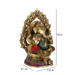 CraftVatika 2 Pcs Golden & Blue Ganesha & Lakshmi Brass Idol Showpieces image 2