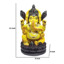 GLOOKS Brown & Yellow Ganesha Marble Dust Statue Idol Showpiece image 3