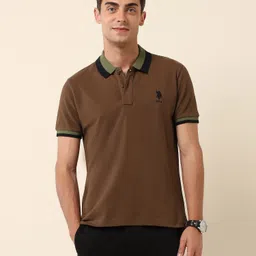 u.s. polo assn. Men Solid Polo Neck Pure Cotton Brown T-Shirt-picture-42