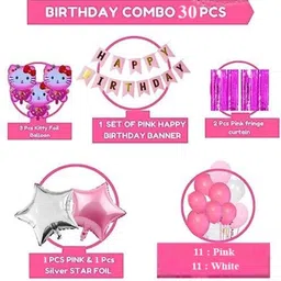 flipzone Solid 1st Happy Birthday Hello Kitty Theme Combo Kit Set Item Combo for Girls set 30 Balloon image 2