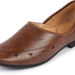 fausto Ethnic Wedding Party Laser Cut Perforated Design Slip On Juttis and Mojaris For Men image 3