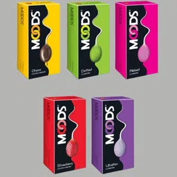 moods Combo Honeymoon Condoms (Choco_Dotted_Ribbed_Strawberry_Ultra Thin)Pack of 5 Condom image 1
