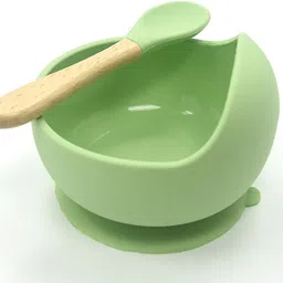 plenaro Baby Feeding Bowl and Spoon Set, Silicone Suction Base and Wooden Spoon - Silicone-picture-11