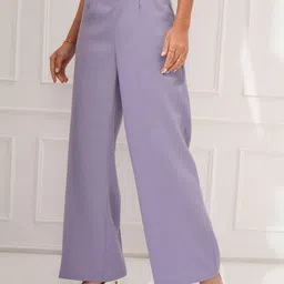 tokyo talkies Women Flared Purple Cotton Blend Trousers image 4