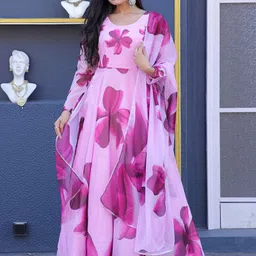 nari dream Floral Print Georgette Stitched Flared/A-line Gown image 3