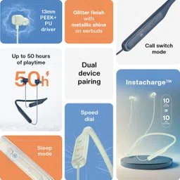 noise Airwave Crest 50Hr Playtime, 13mm Driver, Dual Pairing, 10min Charge 10hr Play Bluetooth Headset image 2