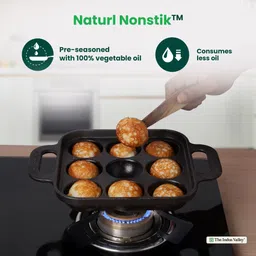 the indus valley Pre-Seasoned Cast Iron Square Paniyaram Pan with 9Pit - 7inch Appachatty 0 L capacity 17.9 cm diameter image 5