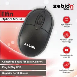 zebion ELFIN Wired Ambidextrous Optical Mouse image 4