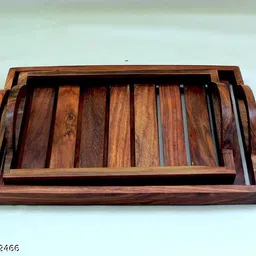 hrb handicrafts Sheesham Wood Serving Tray Set of 2 with Curved Handles for Kitchen Use Tray Serving Set-picture-10