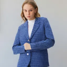 lyketrends Women Checkered Tuxedo Style Formal Blazer image 3