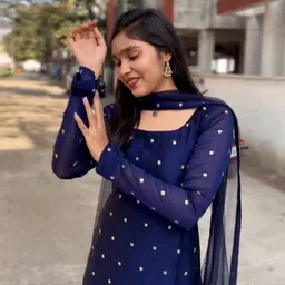 om fab Women Embroidered Georgette A-line Kurta With Attached Dupatta image 5