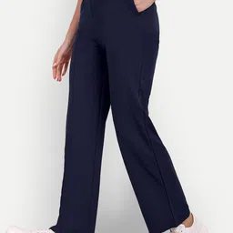 next one Women Straight Fit Dark Blue Viscose Rayon Trousers image 1
