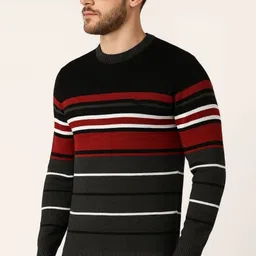 metronaut Men Striped Round Neck Multicolor Sweater image 3