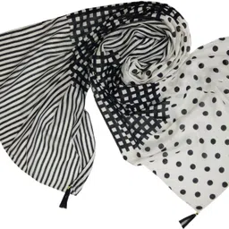 jvnine Printed Chiffon Women Black Fancy Scarf, Stole image 2