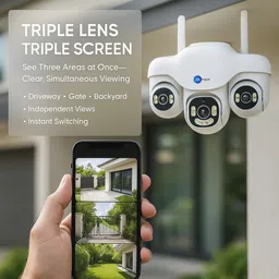 Maizic Smarthome TRIGENIE 4G White 3MP×3 FHD 3 Lens/3 Screen AI Triple PTZ Outdoor Security Camera image 3