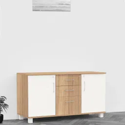 wood you Embassy 2 Door File Cabinet In Lyon Teak & Frosty White Finish With Lock image 1