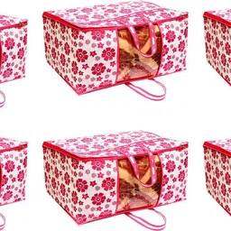 CHAMPARAN Presents Pink Flower Non Woven Jumbo Bag For Storage Blanket Pack of 6 Cotton Laundry Bag-image-91