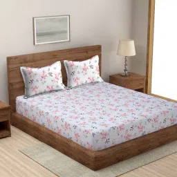 modefe White Floral 144 TC Microfiber Double King Sized Bedsheet With 2 Pillow Covers-picture-28