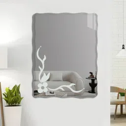 flair glass Frameless Rectangular Zig zag Curve Frosted Bevelled Wall Mirror image 1