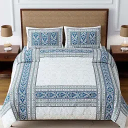 Blue Traditional 180 TC 100% Cotton King Size Bedsheet With 2 Pillow Covers by J.K.Enterprises-picture-21