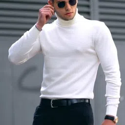aaradhana Men Solid Turtle Neck White Sweater image 1