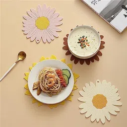 besillia Sunflower Silicone Coaster-Non Slip Insulated Silicone mats for Kitchen use 14Cm Washable & Reusable Coaster for Kitchen, Dining Table, Offfice Desk, Multi Colour Trivet image 3