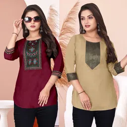 fsr Pack of 2 Women Solid Cotton Blend A-line Kurta-picture-49