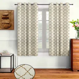 cortina Off White Polyester Abstract 5ft Semisheer Eyelet 2 Pc Window Curtains image 1