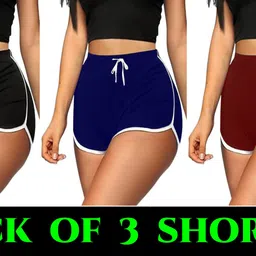 shopyholik Pack of 3 Solid Women Multicolor Regular Shorts-picture-28