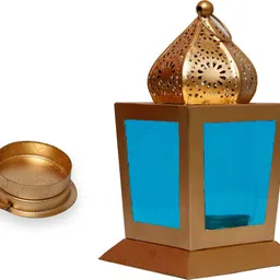 antique collection Blue, Gold Iron Hanging Lantern image 4