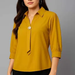 fabricemporium Casual Puff Sleeves Solid Women Light Blue Top image 3