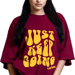 leotude Women Printed Round Neck Cotton Blend Maroon T-Shirt-picture-23