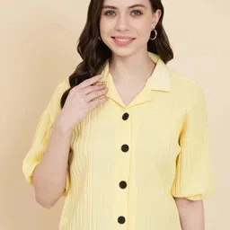 ekasya Women Regular Fit Solid Lapel Collar Casual Shirt-picture-10
