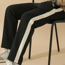 vontade Men Solid, Striped Black Track Pants image 1