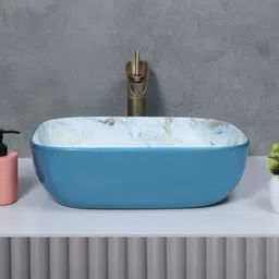 inletcera Premium Designer Ceramic Wash Basin(Dual Tone) inch(18*13*5)(1048-Blue Dual Tone) Table Top Basin image 2