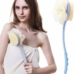 masox store 2-in-1 Bath Sponge Dourable Side Back Scrubber Brush Sponge With Handle L-102-picture-10