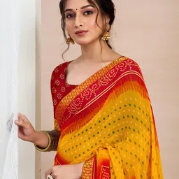 siril Women's Chiffon Bandhani Printed Saree With Unstitched Blouse Piece image 5