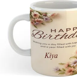 uniarawalas Happy Birthday Kiya Name Ceramic Coffee Mug image 1