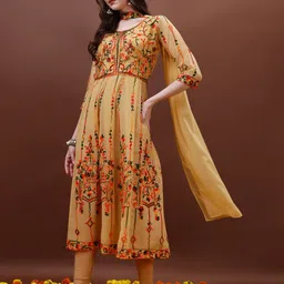 youthnic Women Georgette Kurta Dupatta Set image 3