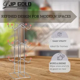 ljpgold Cutlery Kitchen Rack Cup Stand – Elegant Metal Mug Holder for Kitchen Countertop or Table Steel image 3