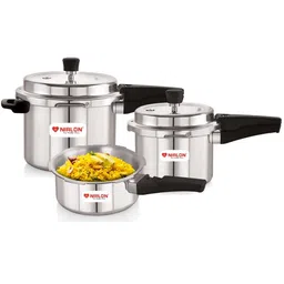 nirlon Silver 2, 3 & 5 Ltrs (Pack of 3) Induction Base Outer Lid Aluminium Pressure Cooker with Outer Lid image 2