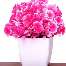 s-biv Set of 4 Multicolor Rose Flower With Pot For Home Office Table Decoration Yellow, Red, Green, Pink Rose Artificial Flowerwith Pot image 2