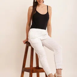 aasma creatives Women Regular Fit White Cotton Blend Trousers image 5