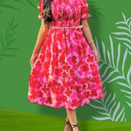 Women Fit and Flare Pink Midi/Calf Length Dress-image-40