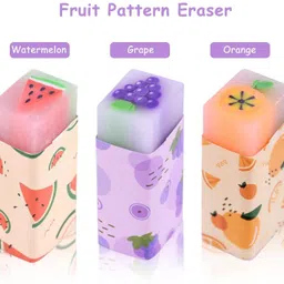 kopikalam Fruits Scented Erasers | Colorful Cute Pencil Erasers for Kids, Students Non-Toxic Eraser image 3