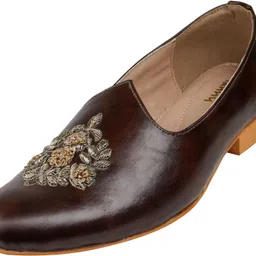 Tanny Shoes Faux Leather Slip On Zari Embroidery Ethnic Shoe Loafers For Men-image-1