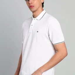 raymond Men Solid Polo Neck Pure Cotton White T-Shirt image 3